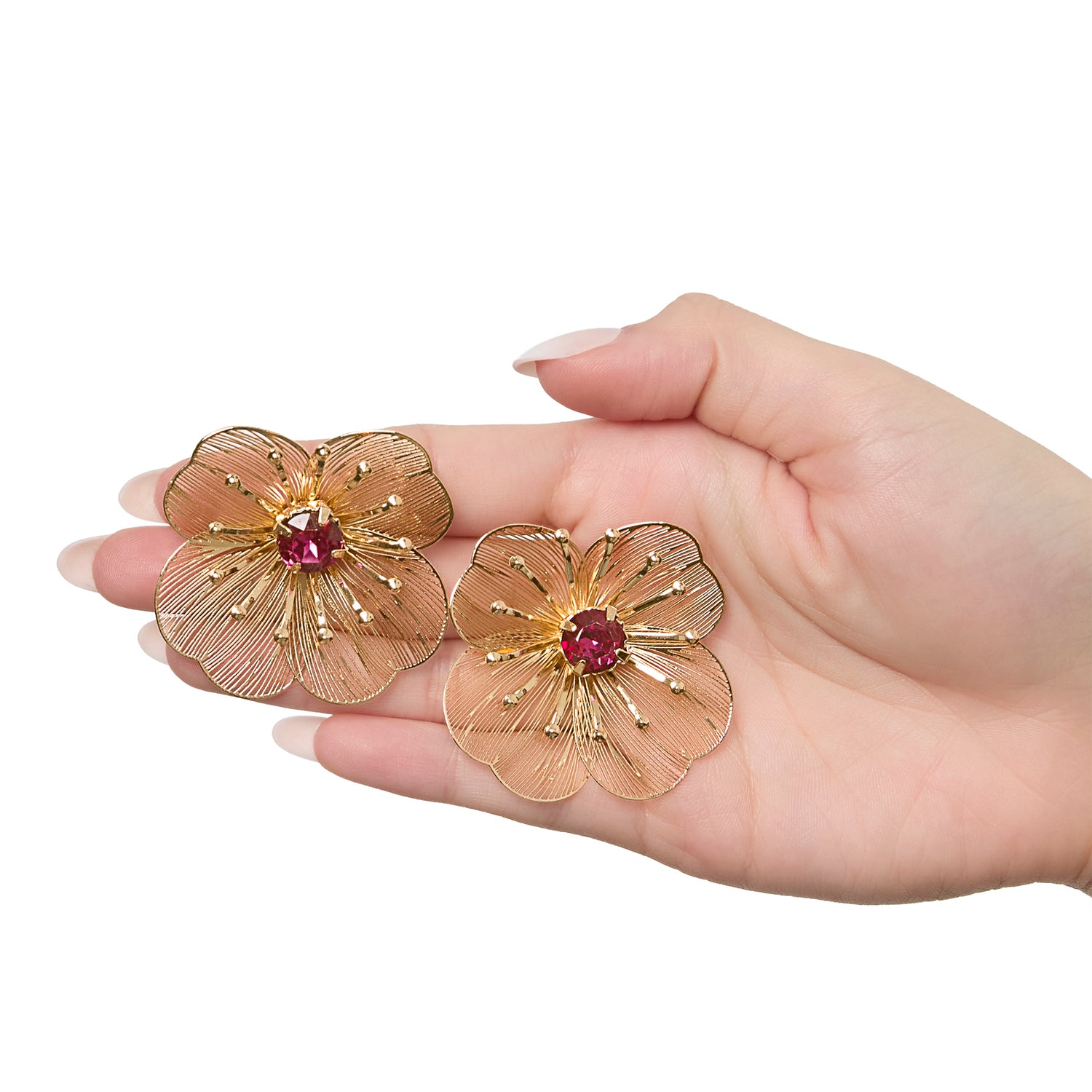 Jessica Simpson Gold-Tone Flower Stud Earrings with Pink Acrylic Stone