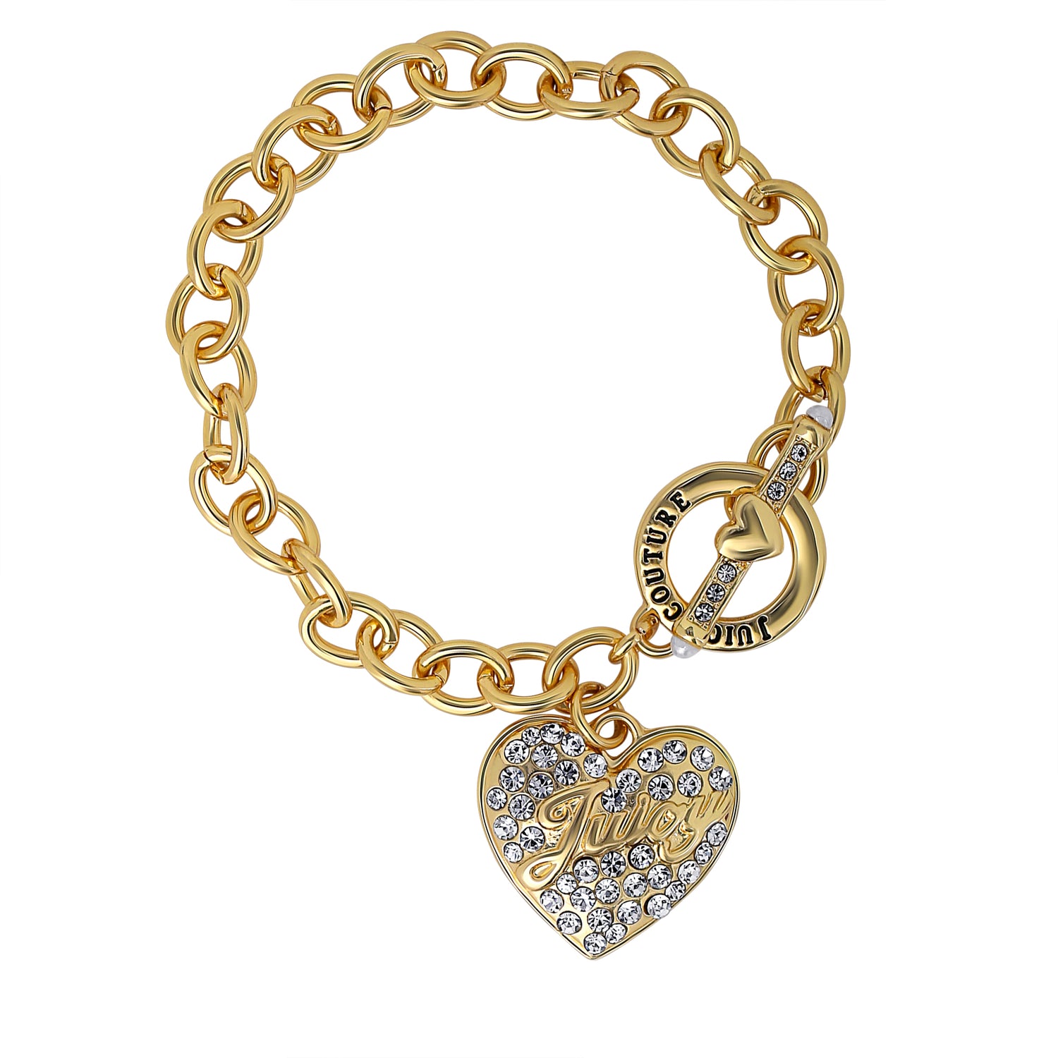 Juicy Couture Charm Bracelet for Women 7.5", Chunky Heart Charm, Gold-Tone