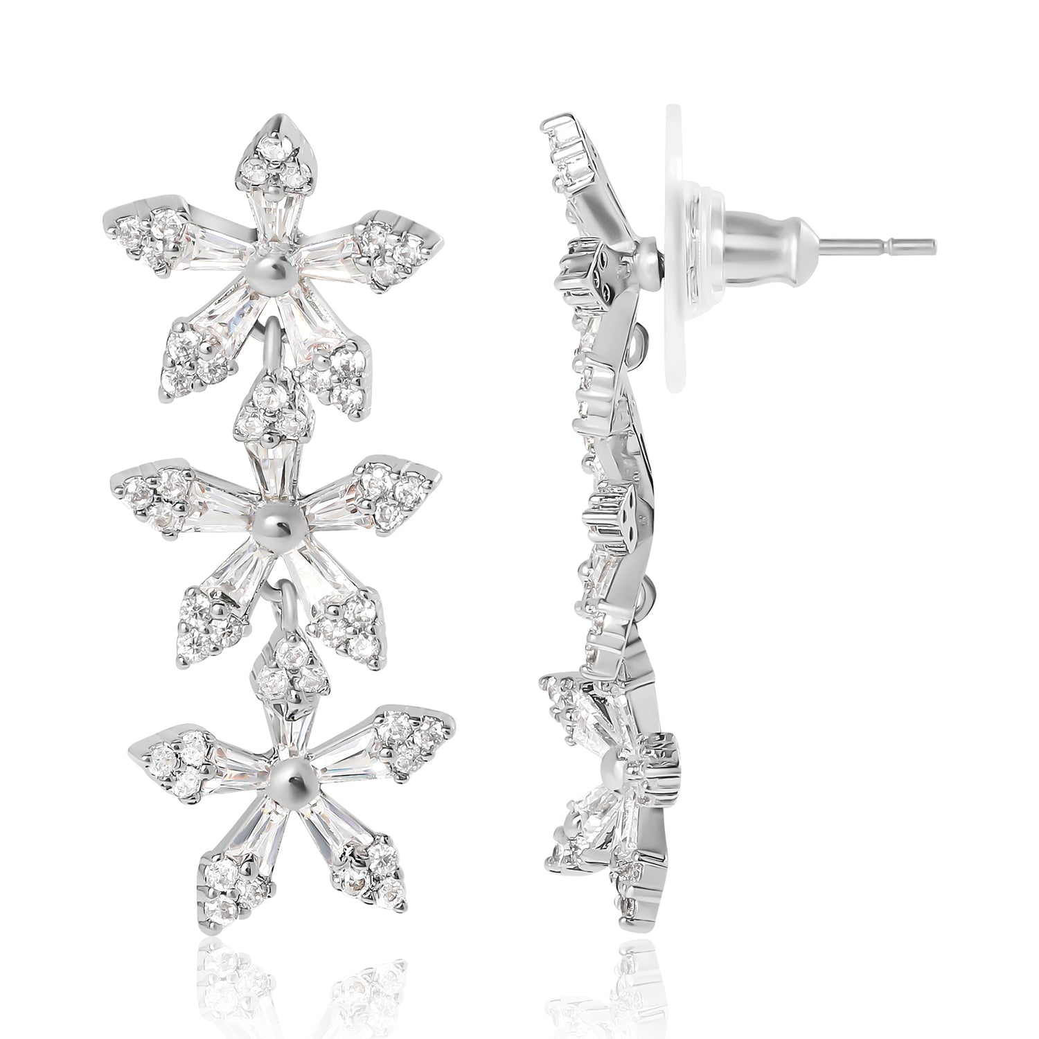 Jessica Simpson Crystal Snowflake Drop Earrings - Silver
