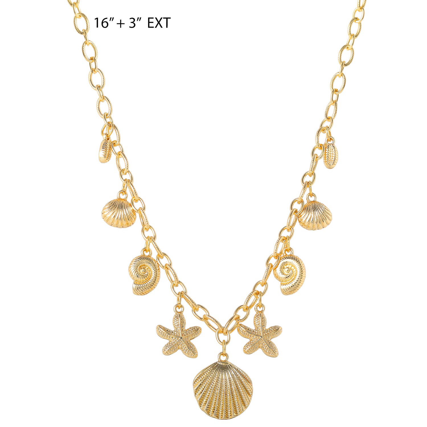 Jessica Simpson Ocean Charms Necklace for Women, 16"+3" Gold-Tone Chunky Necklace with 9 Charms