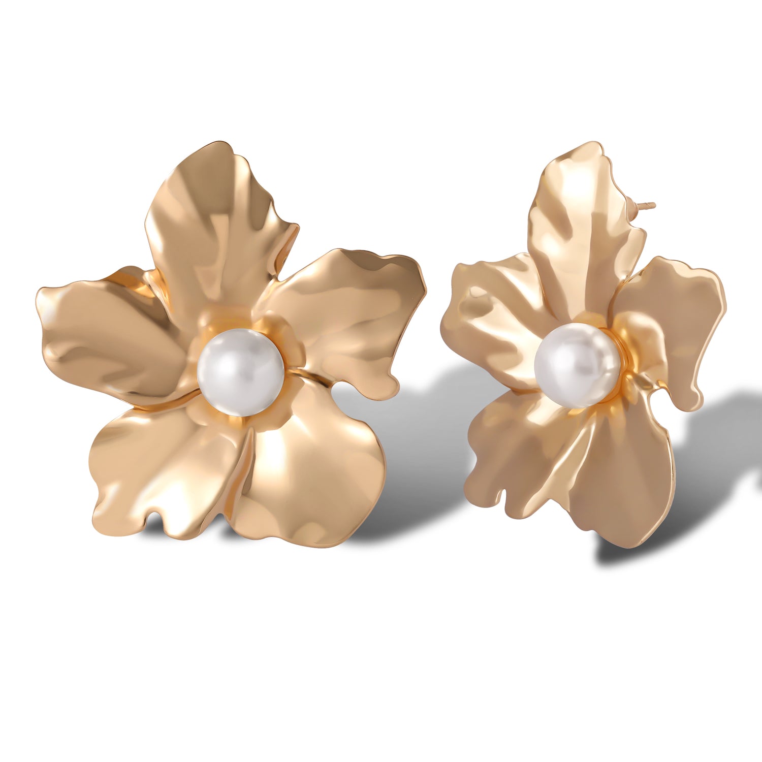 JS Jessica Simpson Statement Flower Earrings with Pearl Center in Gold-Tone