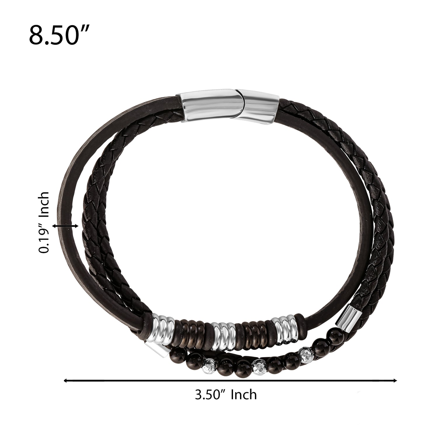 Lucky Brand Stainless Steel Triple Row Black Cord Bracelet - 8.25"