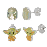 Star Wars Earrings for Women, Boba Fett Helmet and Grogu Studs, 2 Pairs
