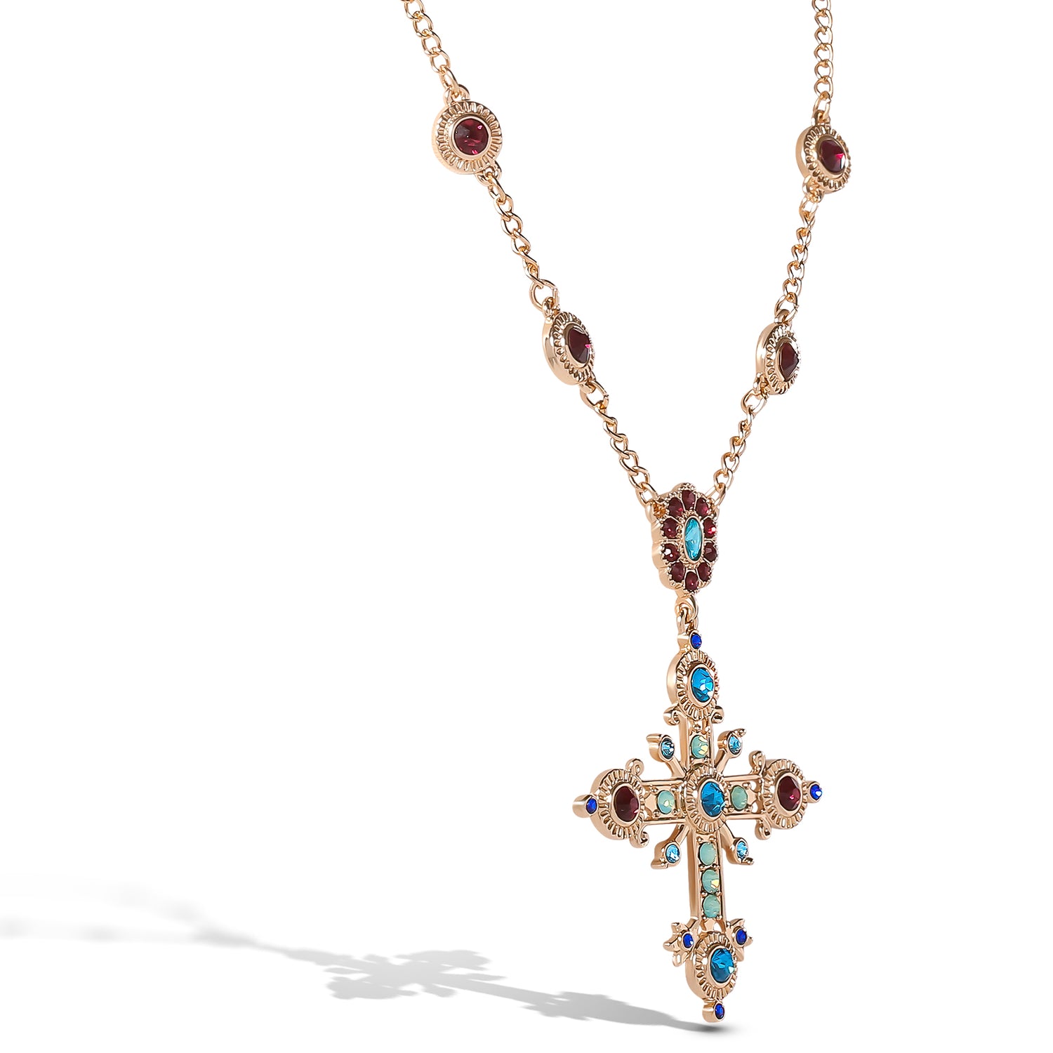 JS Jessica Simpson Crystal Gold Tone Cross Pendant Necklace