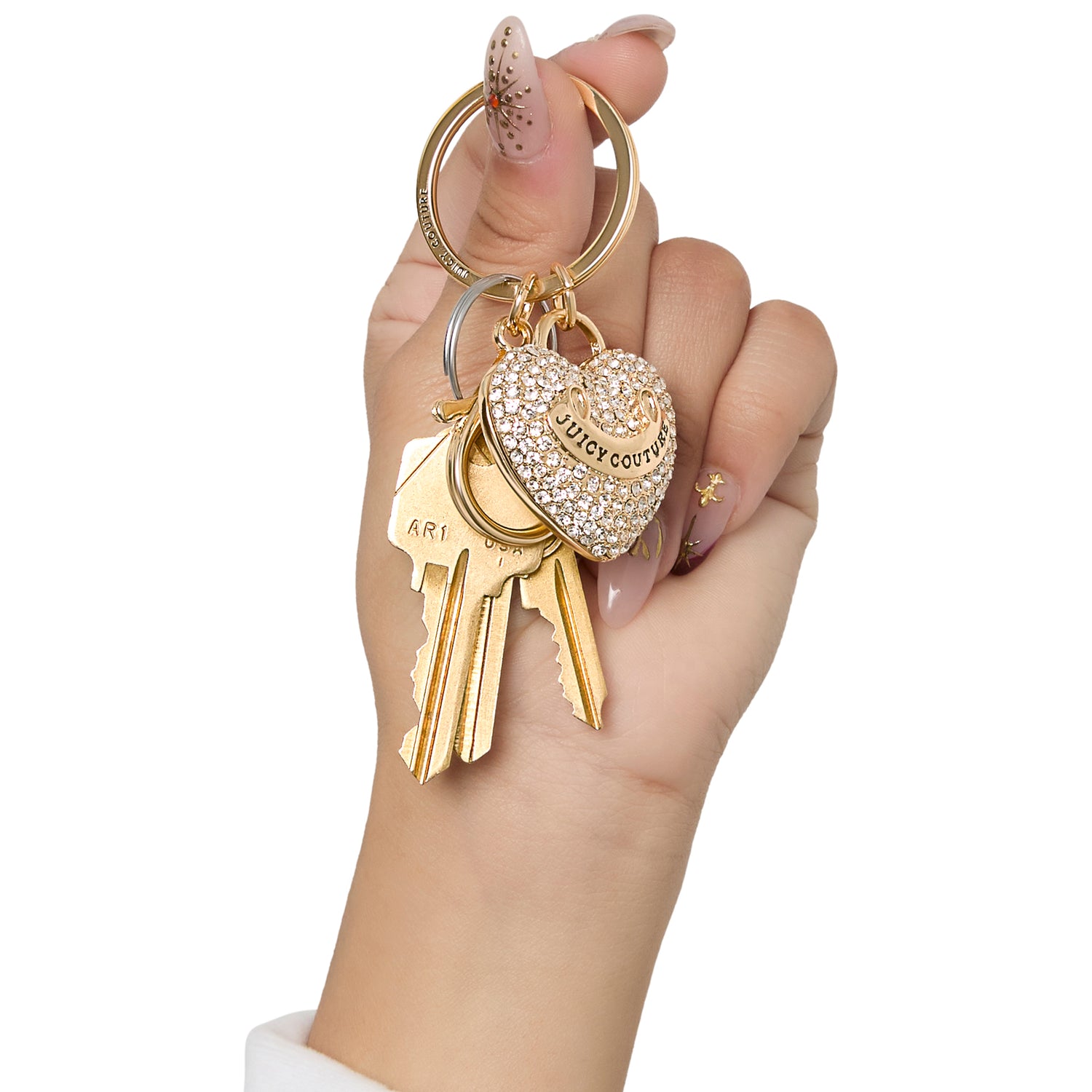 Juicy Couture Heart Keychains with Clear Pave Crystals, Bling Keychains for Women