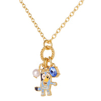 Bluey Charm Necklace Official License, 16"+2" 18k Gold Flash-Plated Necklace with 3 Dangle Charms