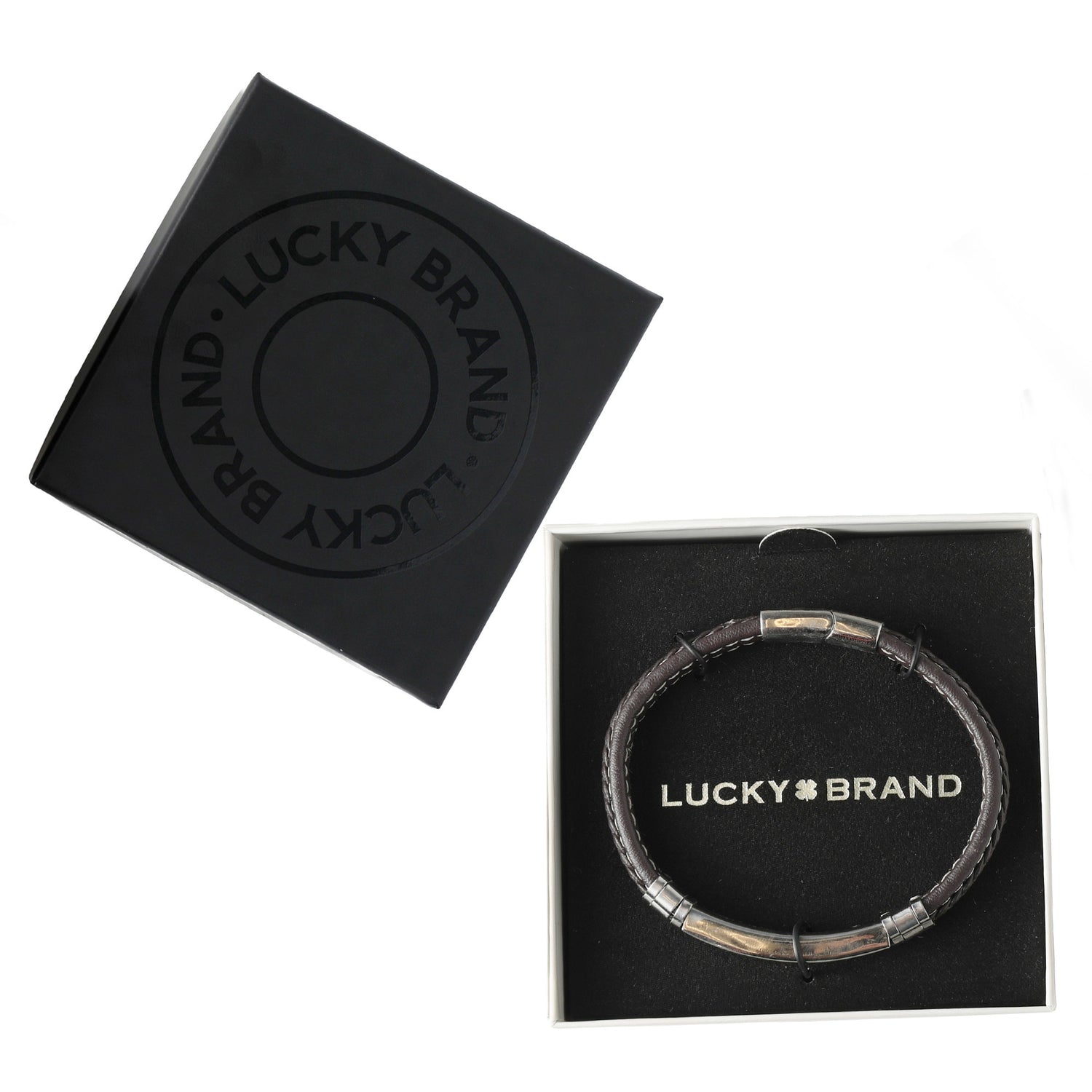 Lucky Brand Microfiber Leather and Stainless Steel ID Bracelet for Men - 8.5''