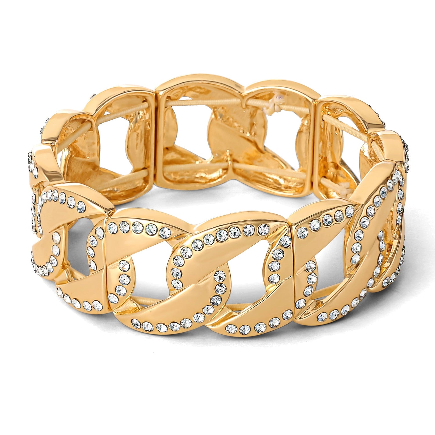 Jessica Simpson Womens Interwoven Link Bracelet - Gold-Tone Stretch Bracelet with Rhinestone Embellishments