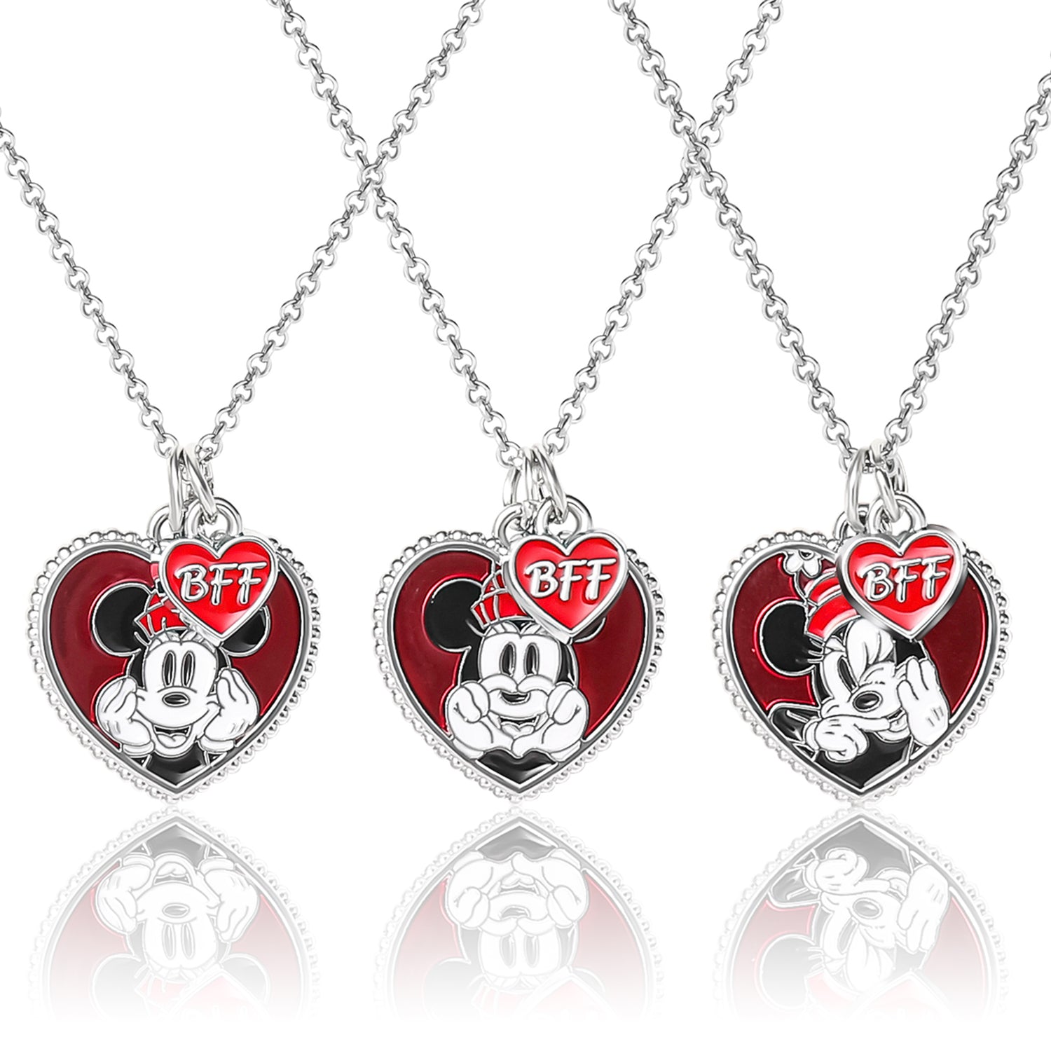 Disney Mickey & Minnie Mouse Heart Necklace Set of 3