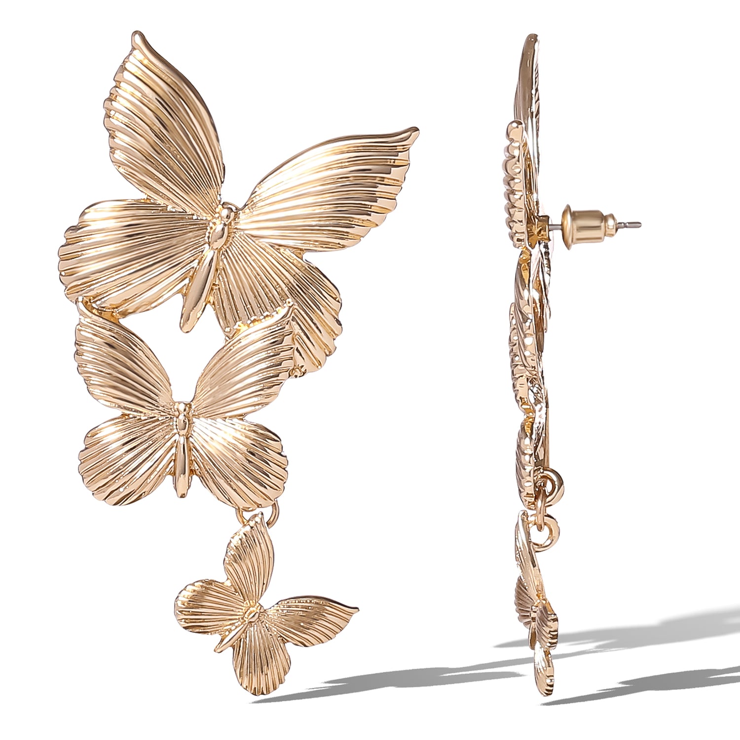 JS Jessica Simpson Cascading Butterfly Drop Earrings in Gold-Tone