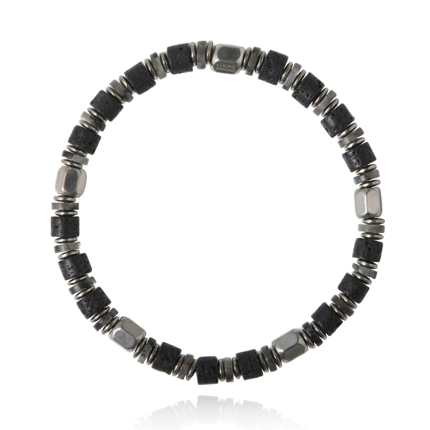 Lucky Brand Stretch Beaded Bracelets for Men, Lava, Hematite & Labradorite