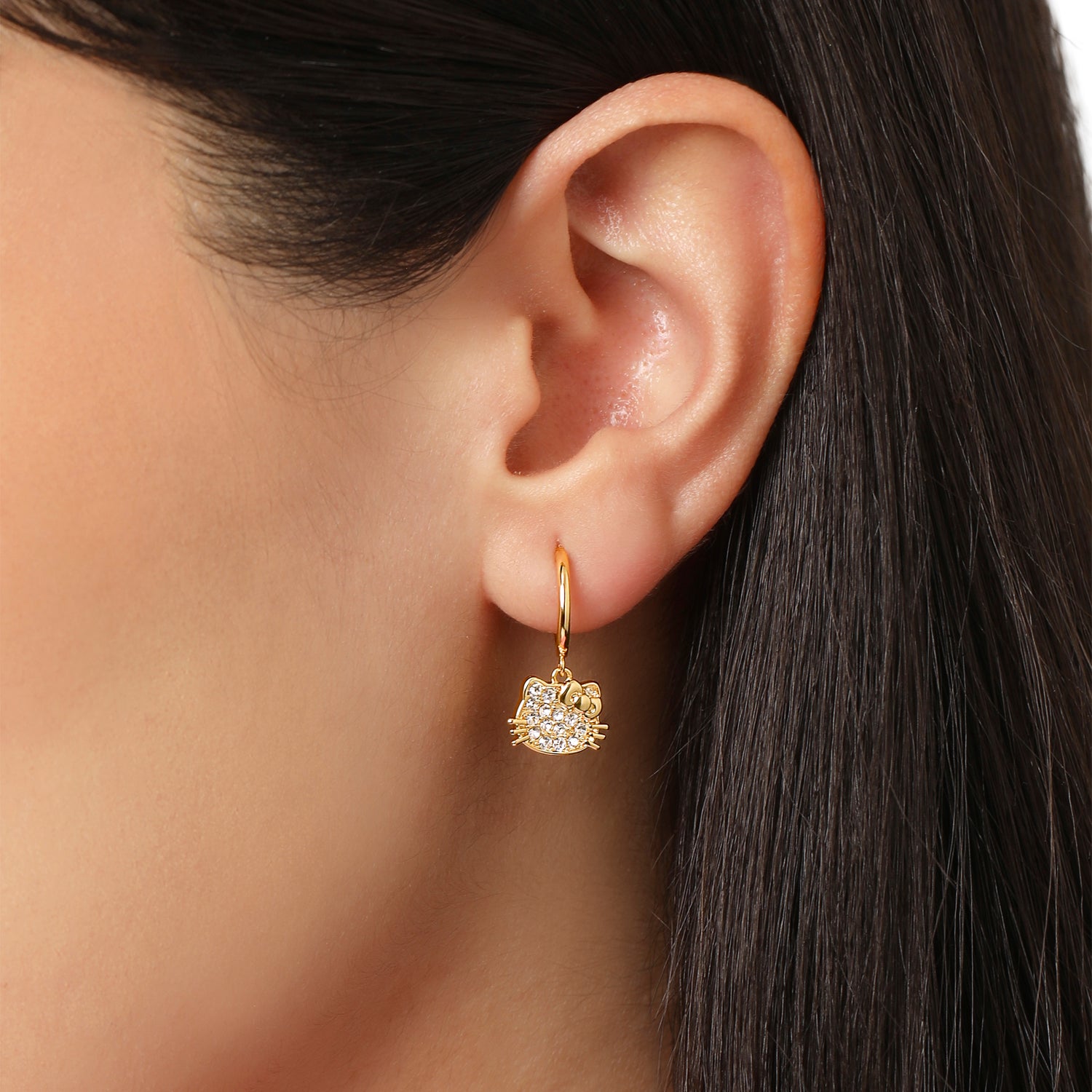 Hello Kitty Earring Set, 2-Pair, Gold-Tone Studs & Pavé Dangle Hoops