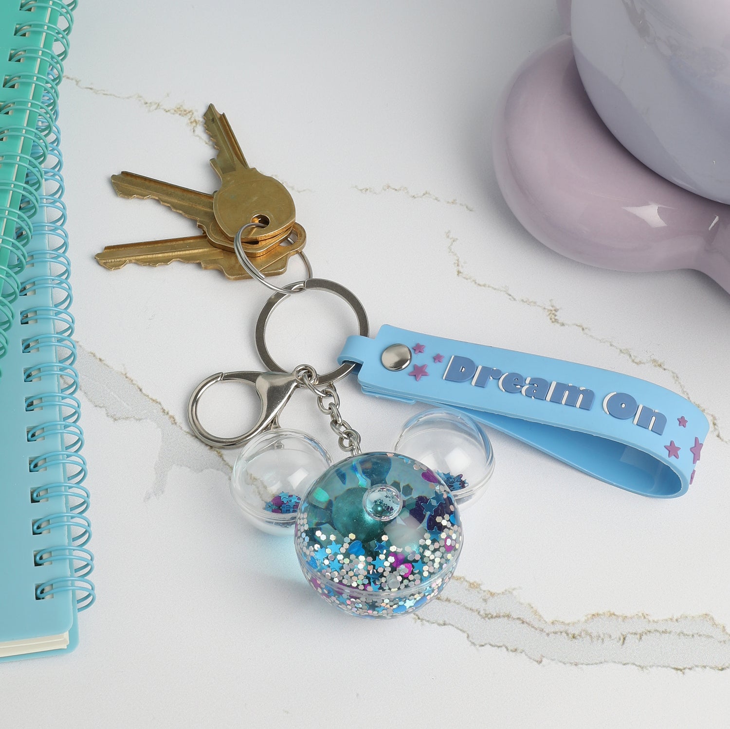 Disney Mickey Mouse Shaped Blue Liquid Keychain