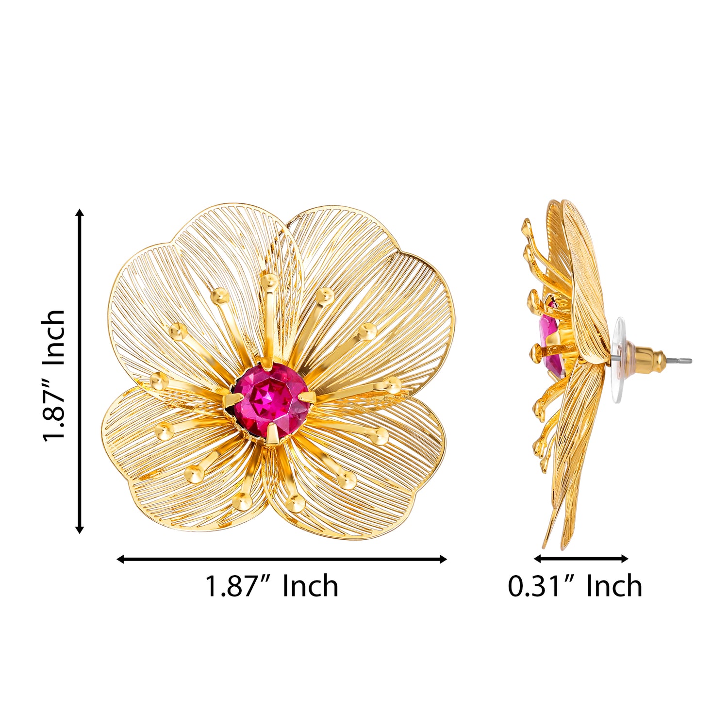 Jessica Simpson Gold-Tone Flower Stud Earrings with Pink Acrylic Stone