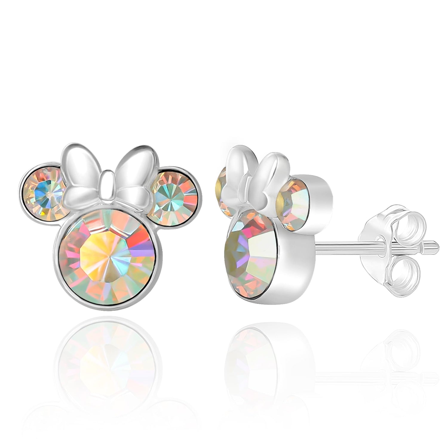 Disney Womens Minnie Mouse Aurora Boreal Crystal Stud Earrings, Sterling Silver Stud Earrings Official License