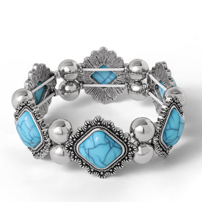 Jessica Simpson Turquoise and Silver Stretch Bracelet with Western Motif