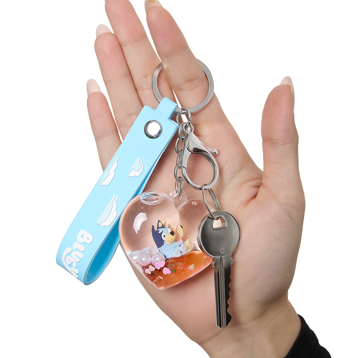 Bluey and Bingo Liquid Heart Bag Charm Keychain