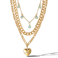 Jessica Simpson Gold-Tone Layered Necklace with Heart and Turquoise Accents