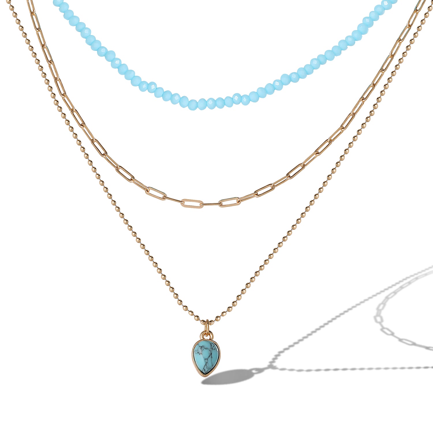 Jessica Simpson Layered Turquoise Bead & Heart Pendant Necklace