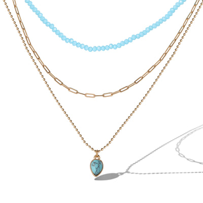 Jessica Simpson Layered Turquoise Bead & Heart Pendant Necklace