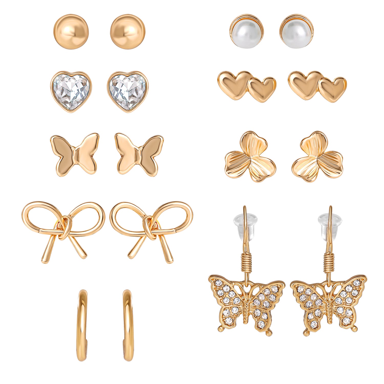 Jessica Simpson Gold-Tone Bow, Butterfly & Pearl Stud & Hoop Earring Set, 12 Pairs