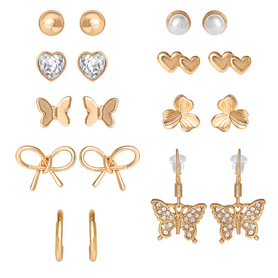 Jessica Simpson Gold-Tone Bow, Butterfly & Pearl Stud & Hoop Earring Set, 12 Pairs
