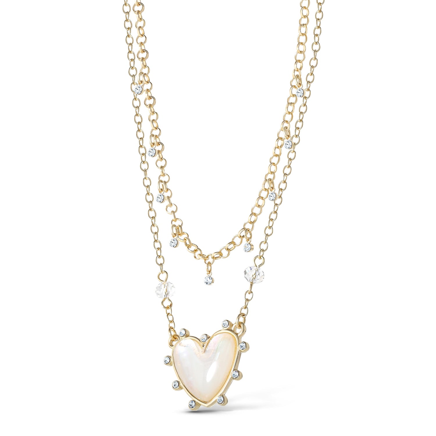Jessica Simpson Womens Layered Heart Necklace 18" + 2" - Gold-Tone Double Strand Necklace with Heart Pendant