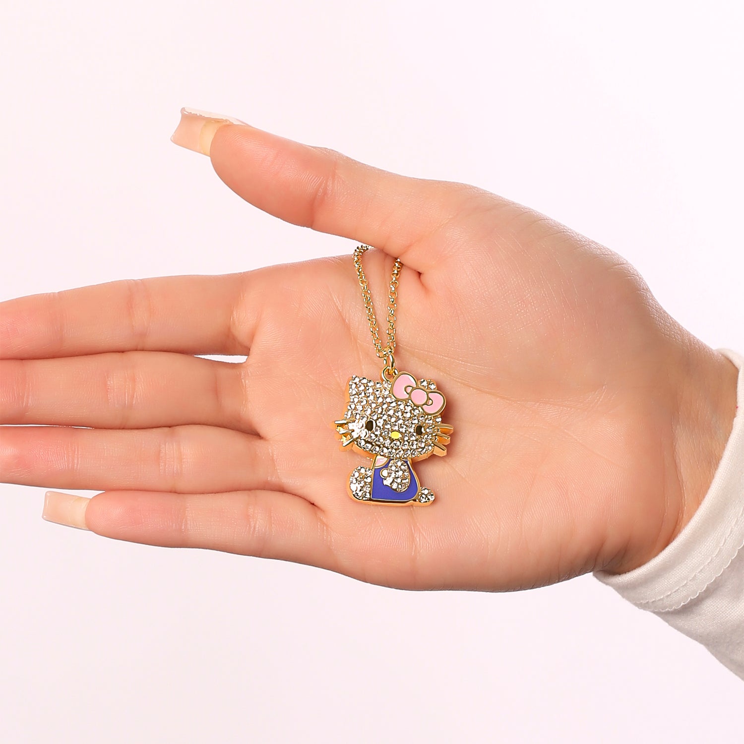 SALLY ROSE Hello Kitty Pink and Blue Enamel and Pave Necklace Official License, Gold-Tone 16+3 Hello Kitty Necklace, Sanrio Gifts - Blue