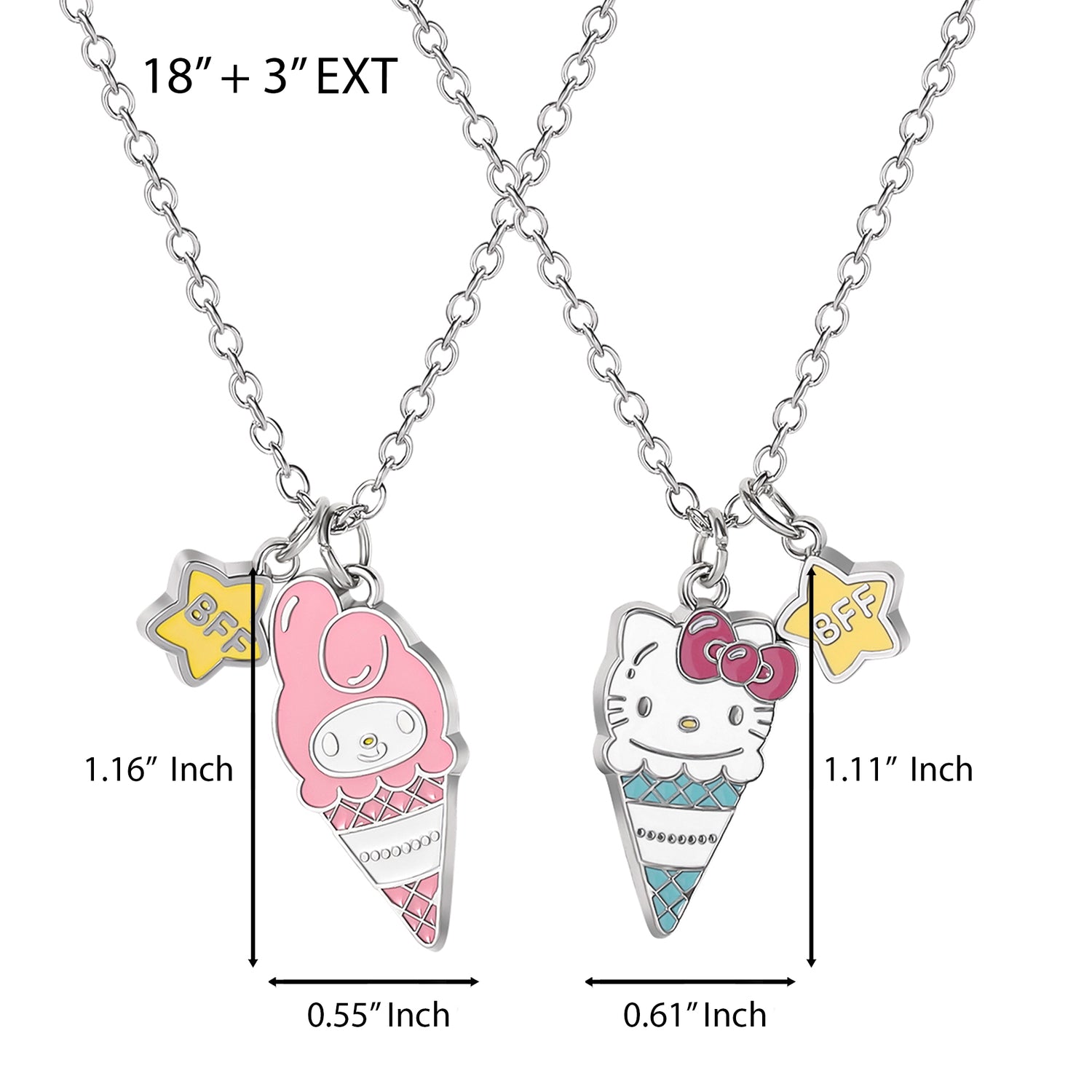 My Melody and Hello Kitty BFF Necklace for 2 Official License, Fashion Jewelry Best Friend Necklace Set, Sanrio Gifts