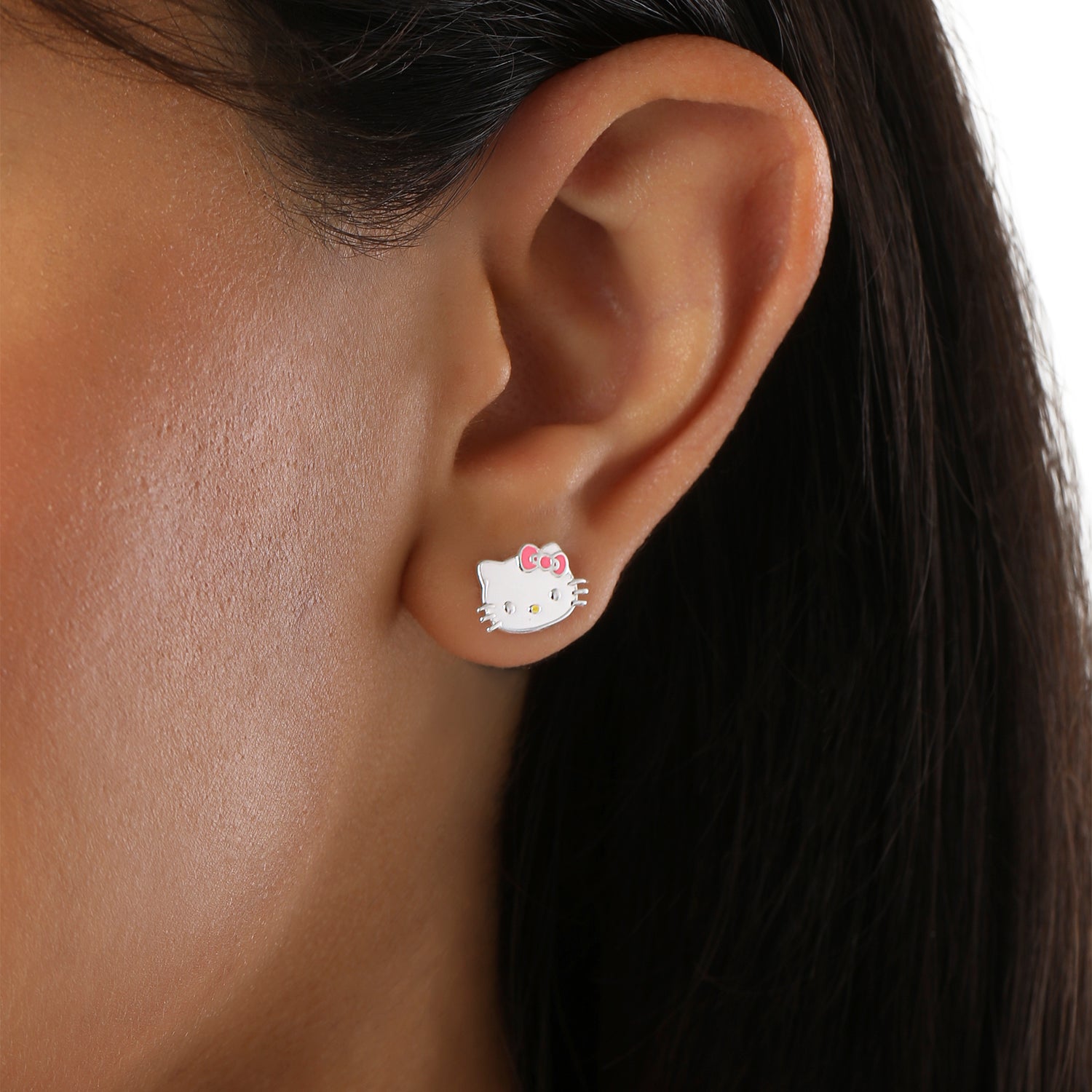 Sanrio Hello Kitty Sterling Silver Enamel Stud Earrings with Ceramic Hello Kitty Trinket Tray