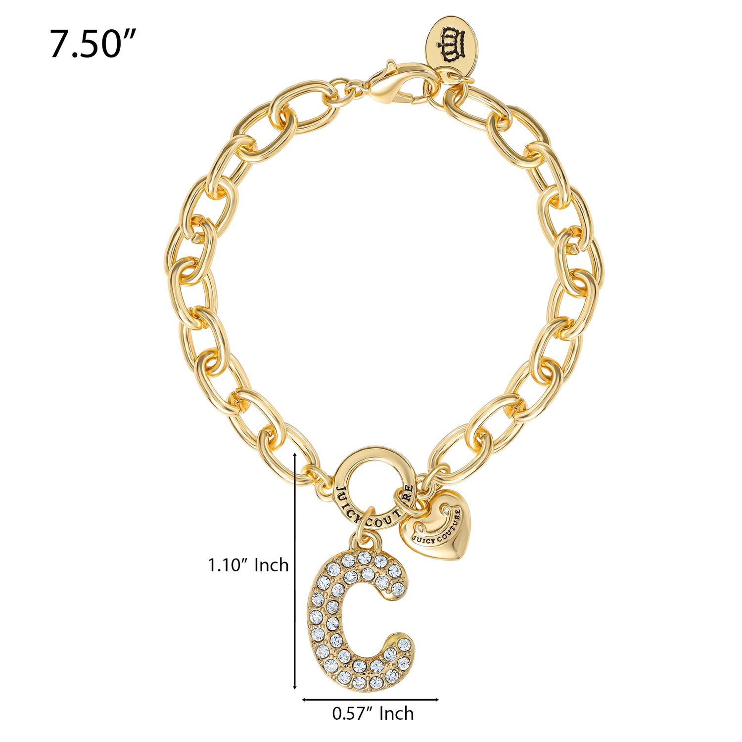 Juicy Couture Pavé Initial Charm Bracelet - 7.5'' Gold Tone Link