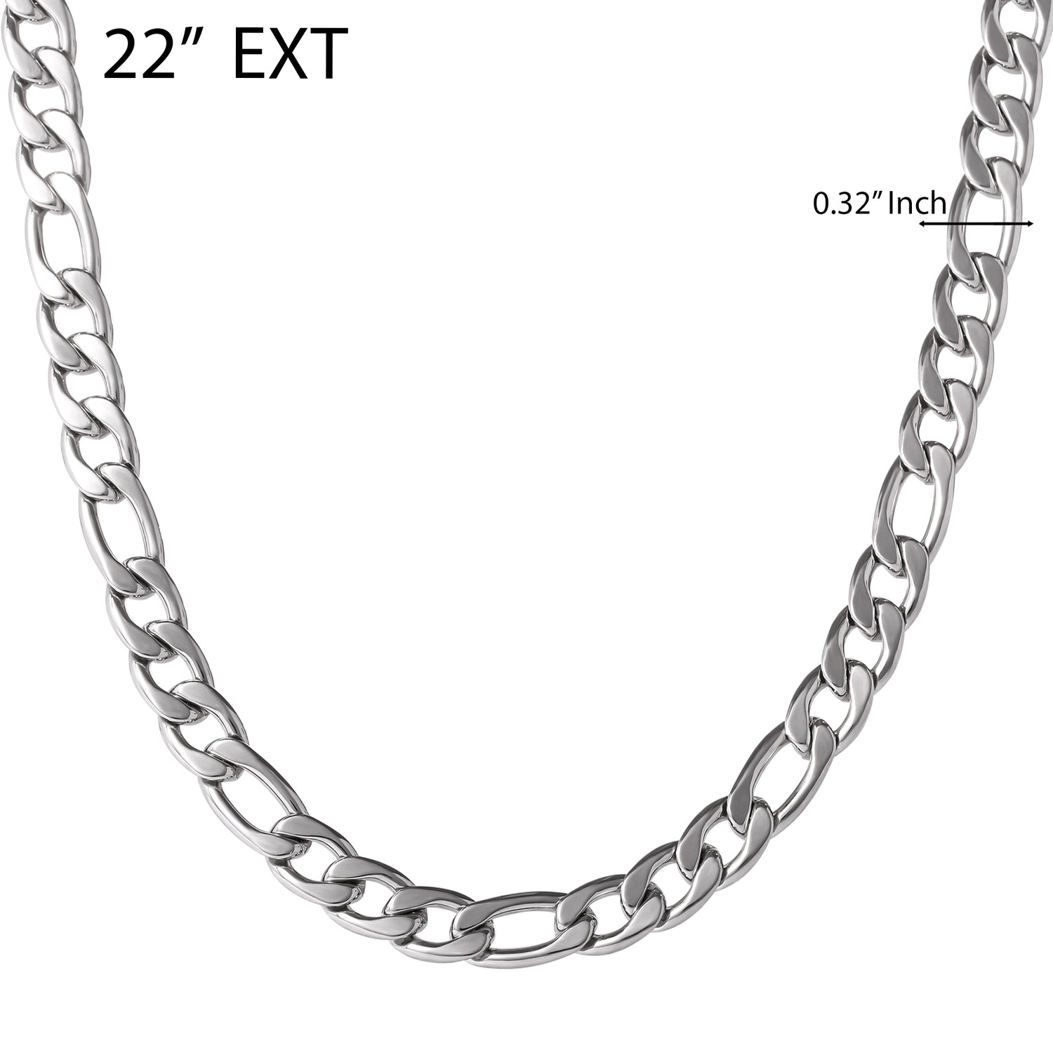 Lucky Brand Stainless Steel (304) 8MM Figaro Chain Necklace 22'' and Bracelet 8.5'' Set
