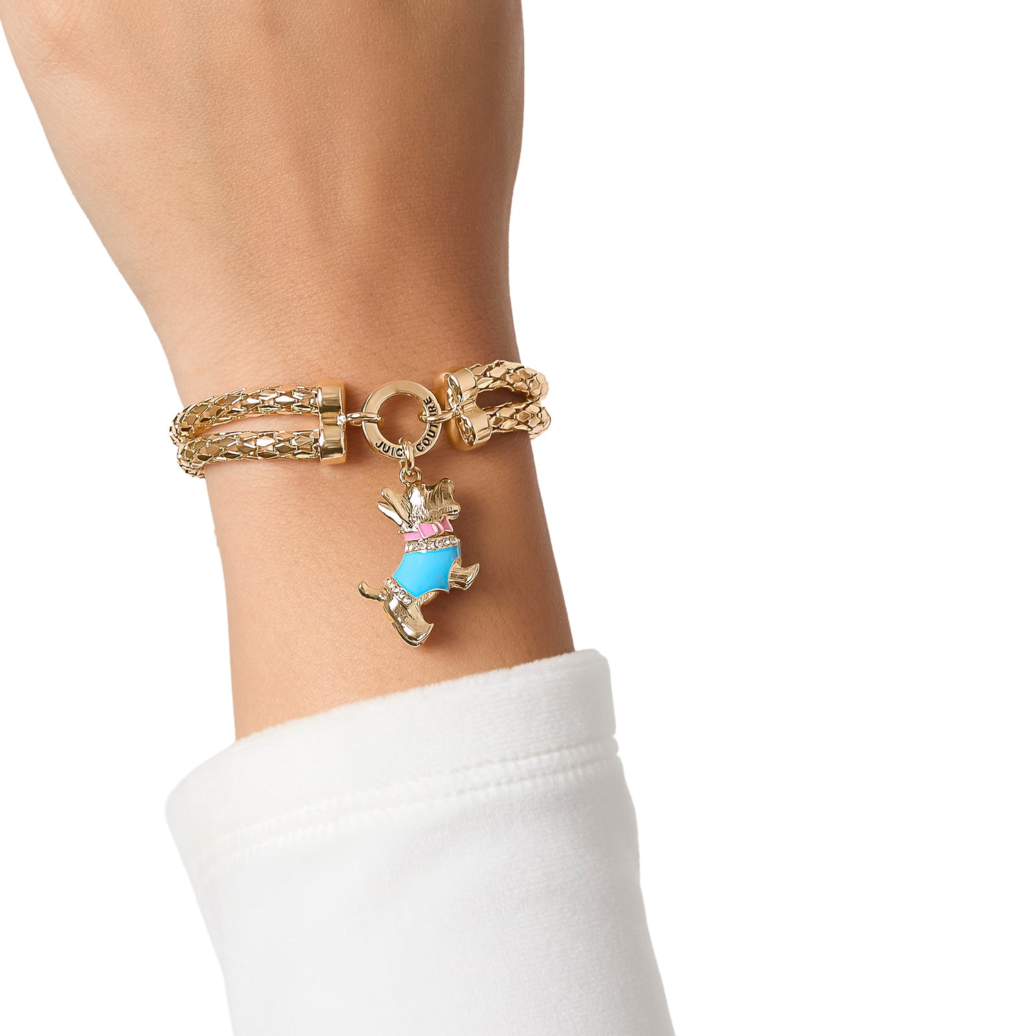 Juicy Couture Double Chain Bracelet with Blue Dog Charm