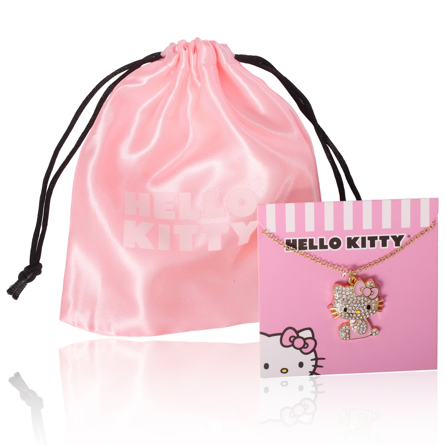 SALLY ROSE Hello Kitty Pink Enamel and Pave Crystal Pendant Necklace Official License, Gold-Tone 16+3 Hello Kitty Necklace, Sanrio Gifts - Pink