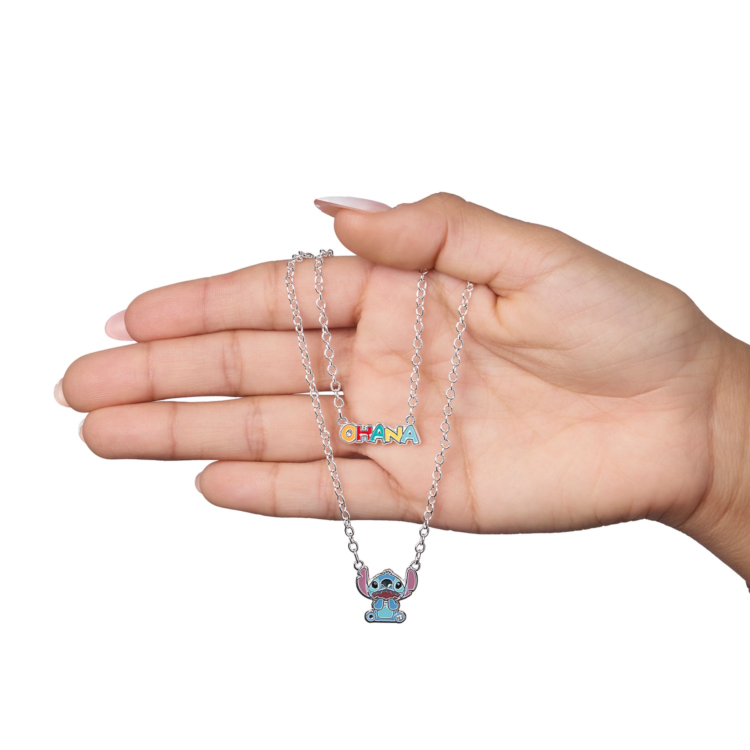 Disney Stitch Necklace Layered, Enamel-Plated Stitch and Ohana Pendants