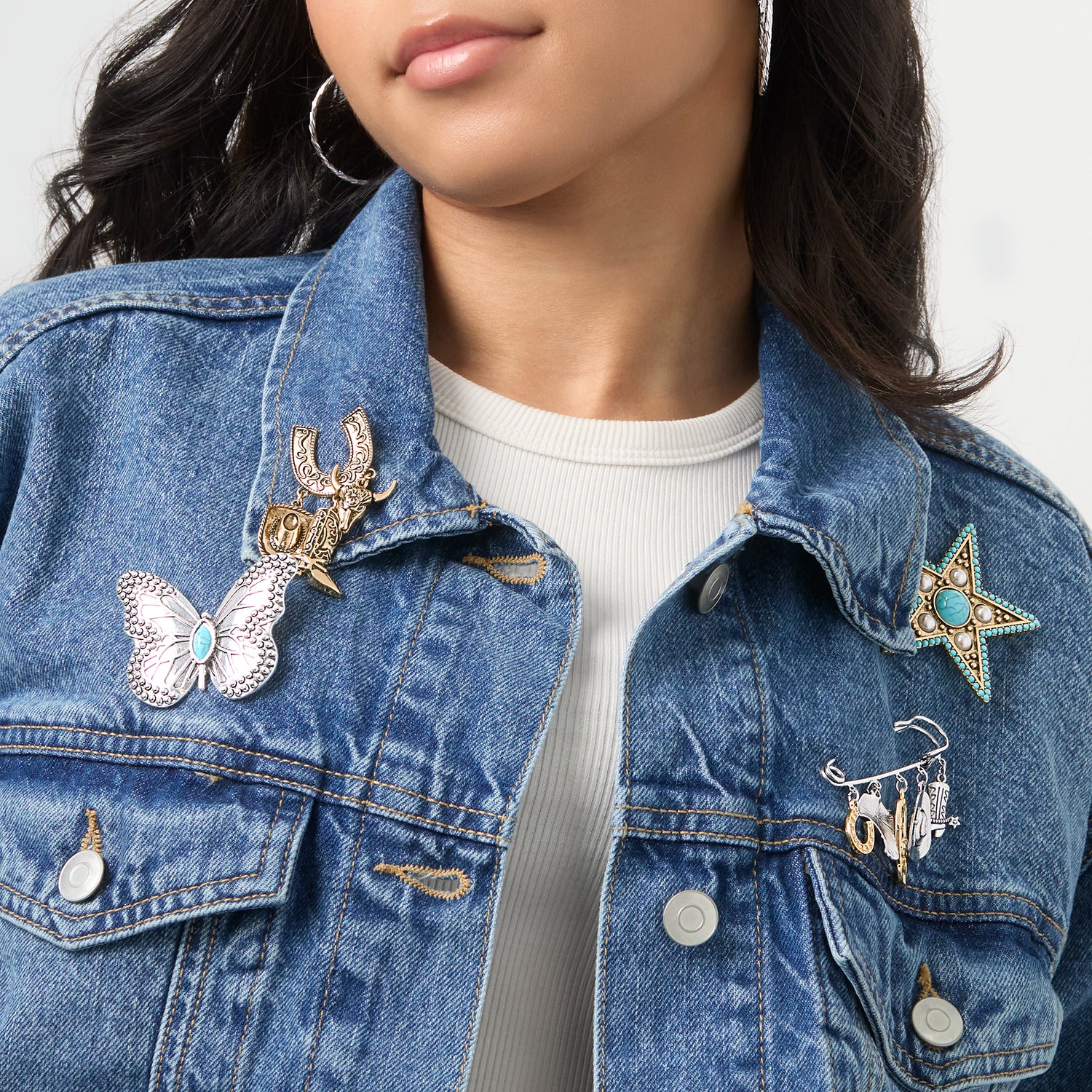 Jessica Simpson Silver Butterfly Pin with Turquoise Accent