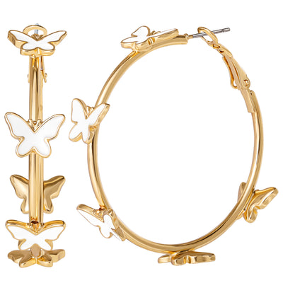 Jessica Simpson Butterfly Earrings for Women, White Enamel and Gold-Tone Butterfly Hoop Earrings