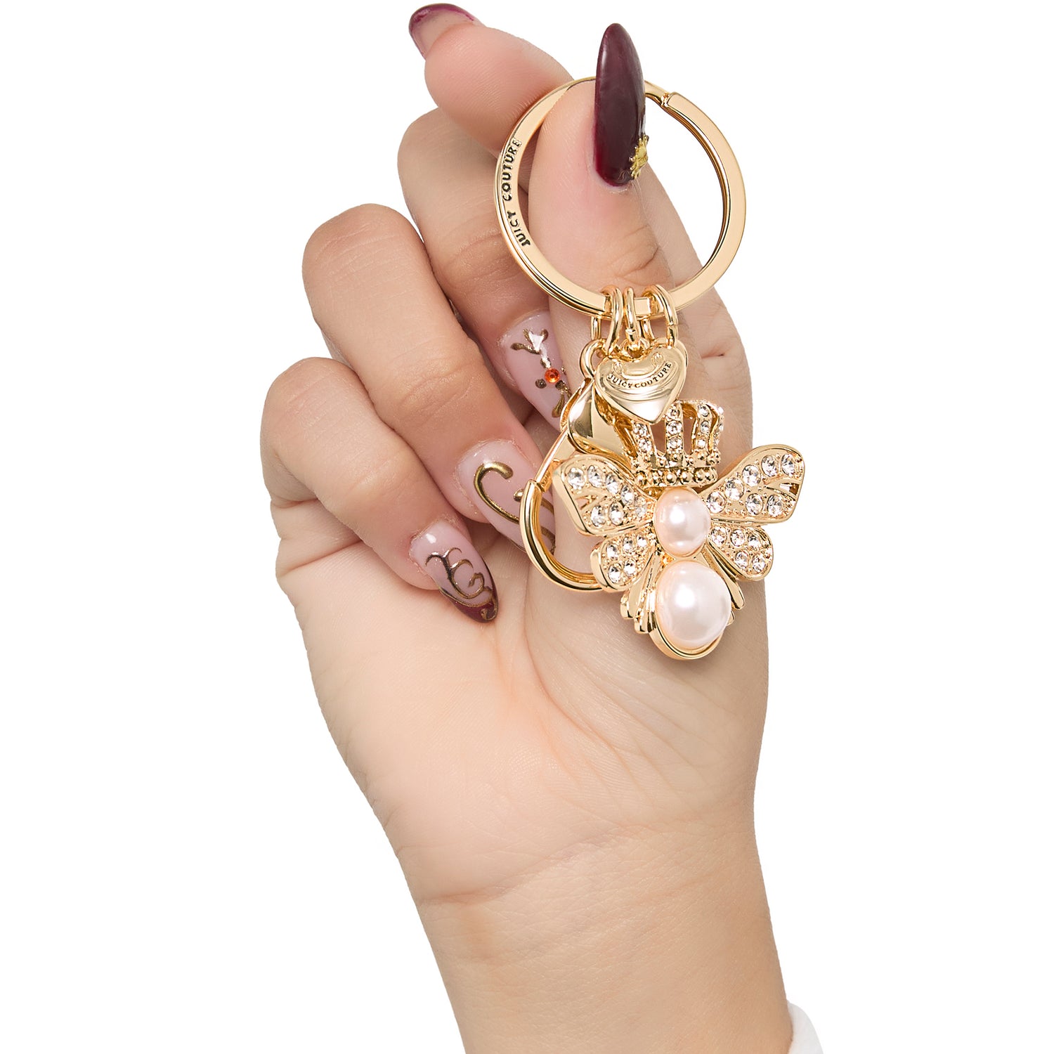 Juicy Couture Queen Bee Keychain With Rhinestones and Faux Pearls, Bee Gifts for Women