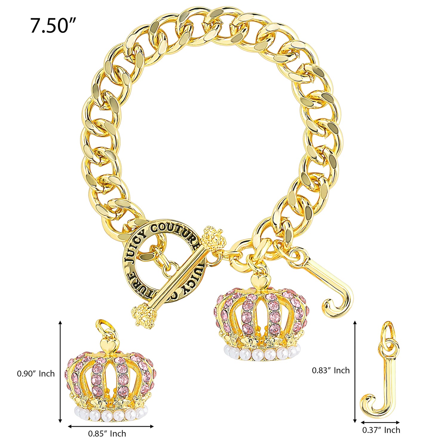 Juicy Couture Crown Charm Toggle Bracelets for Women, Gold Tone, 7.5"