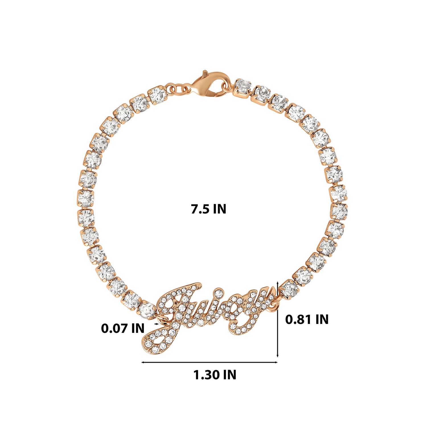 Juicy Couture Logo Clear Stone Tennis Bracelet for Women 7.5", Gold-Tone Bling Juicy Bracelet
