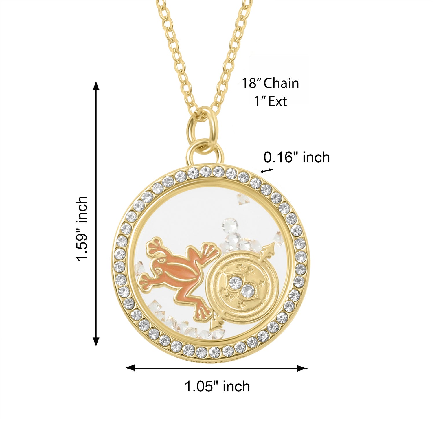 Harry Potter Chocolate Frog and Time Turner Shaker Pendant Necklace with Crystals - 18'' + 1''