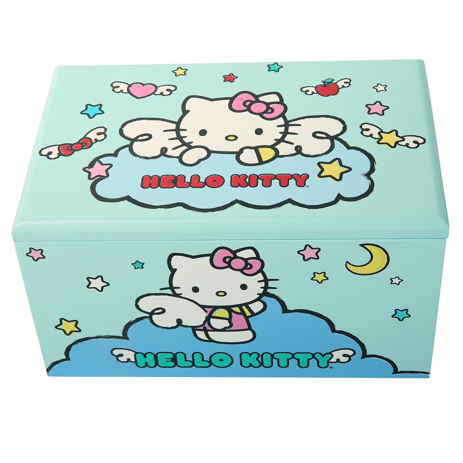 Hello Kitty Jewelry Box with Tray and Storage Official License, Blue Jewelry Box, Wood Jewelry Organizer, Sanrio Gifts (Blue)