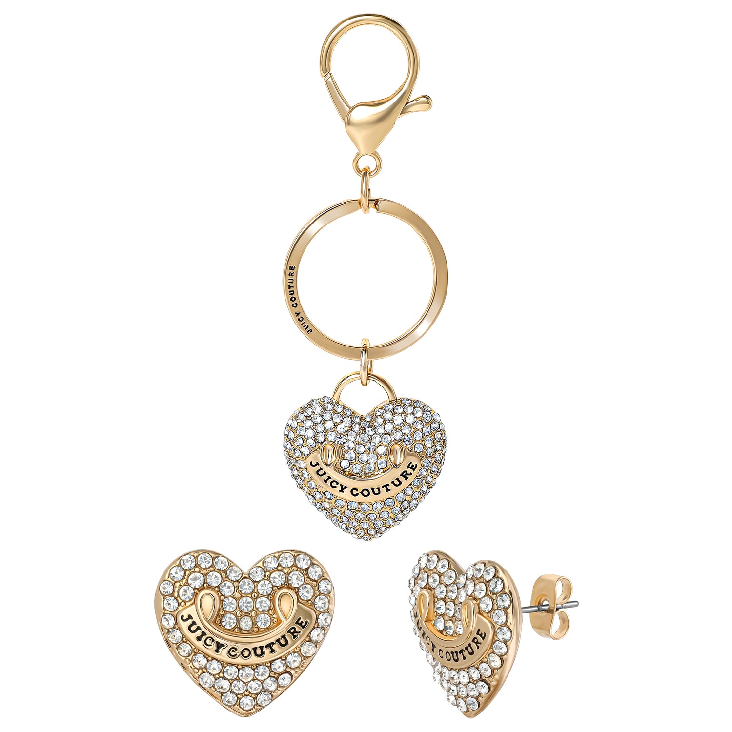 Juicy Couture Gold-Tone Pave Heart Keychain & Earrings Set