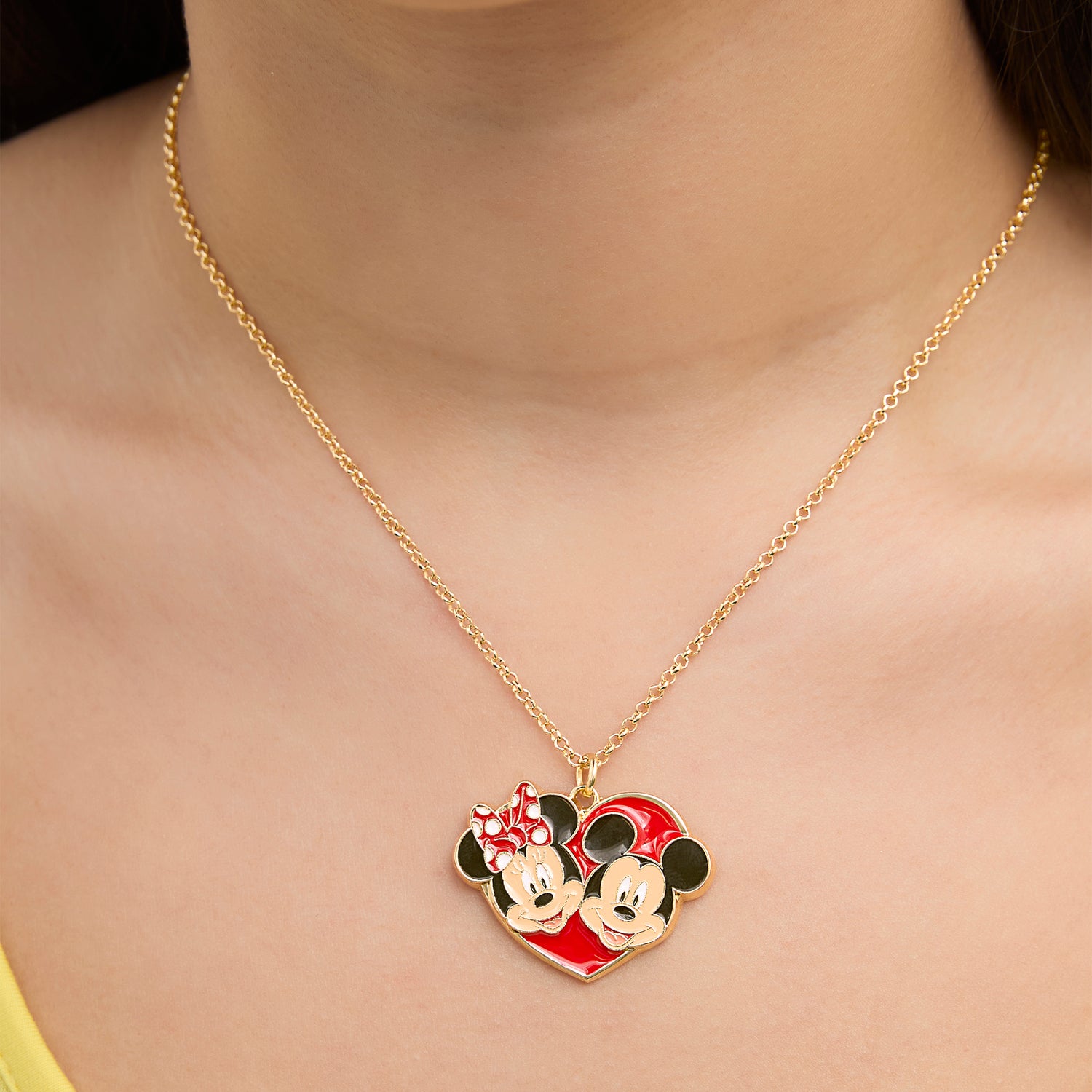 Disney Mickey & Minnie Heart Necklace and Stud Earrings Set