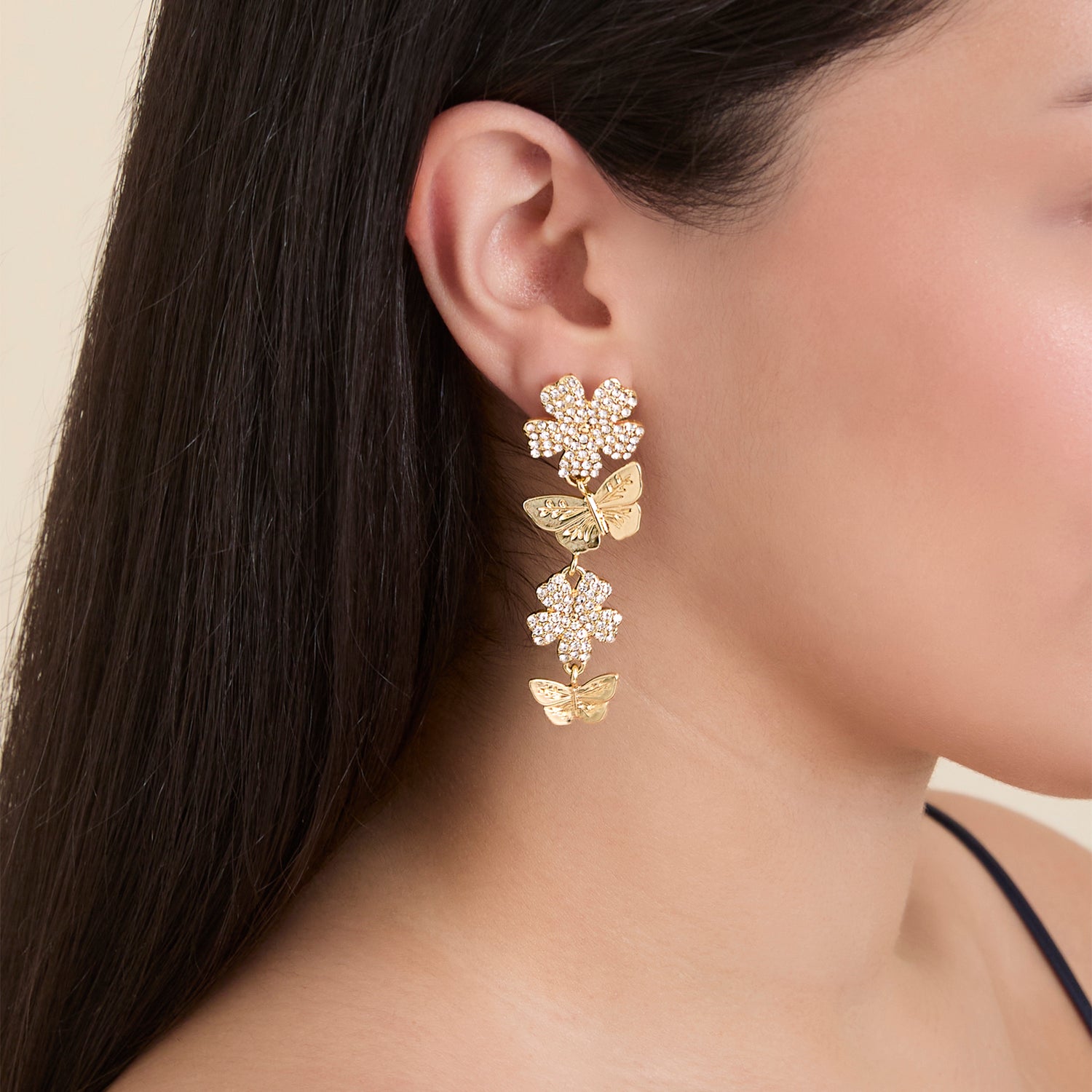 JS Jessica Simpson Vertical Butterfly Drop Earrings with Shiny Gold Tone Finish