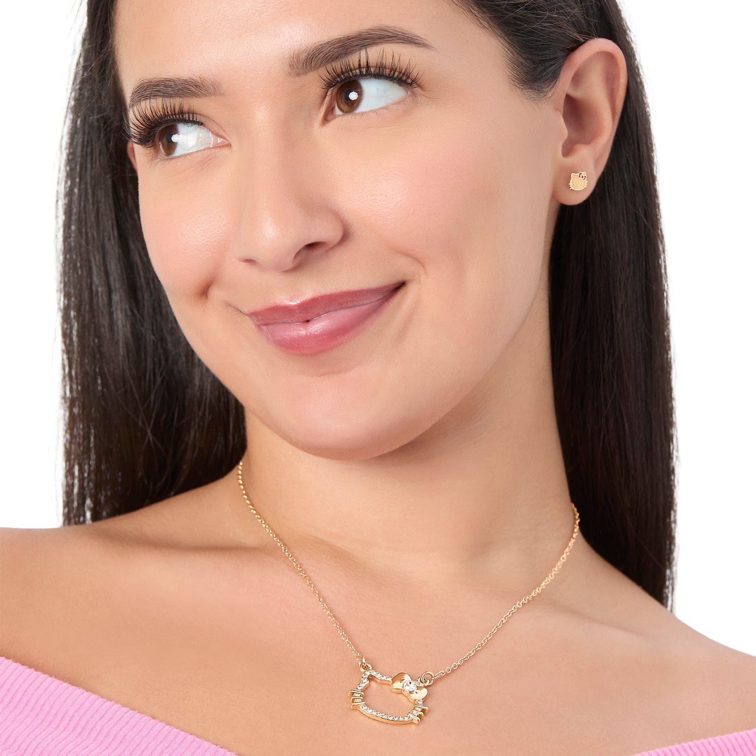 Hello Kitty Outline Pendant Necklace with Chain in Gold Tone