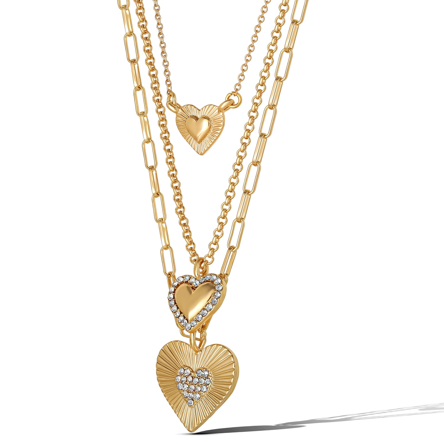 Jessica Simpson Triple Layered Gold-Tone Heart Pendant Necklace