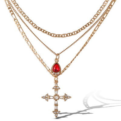Jessica Simpson Layered Cross & Gem Necklace