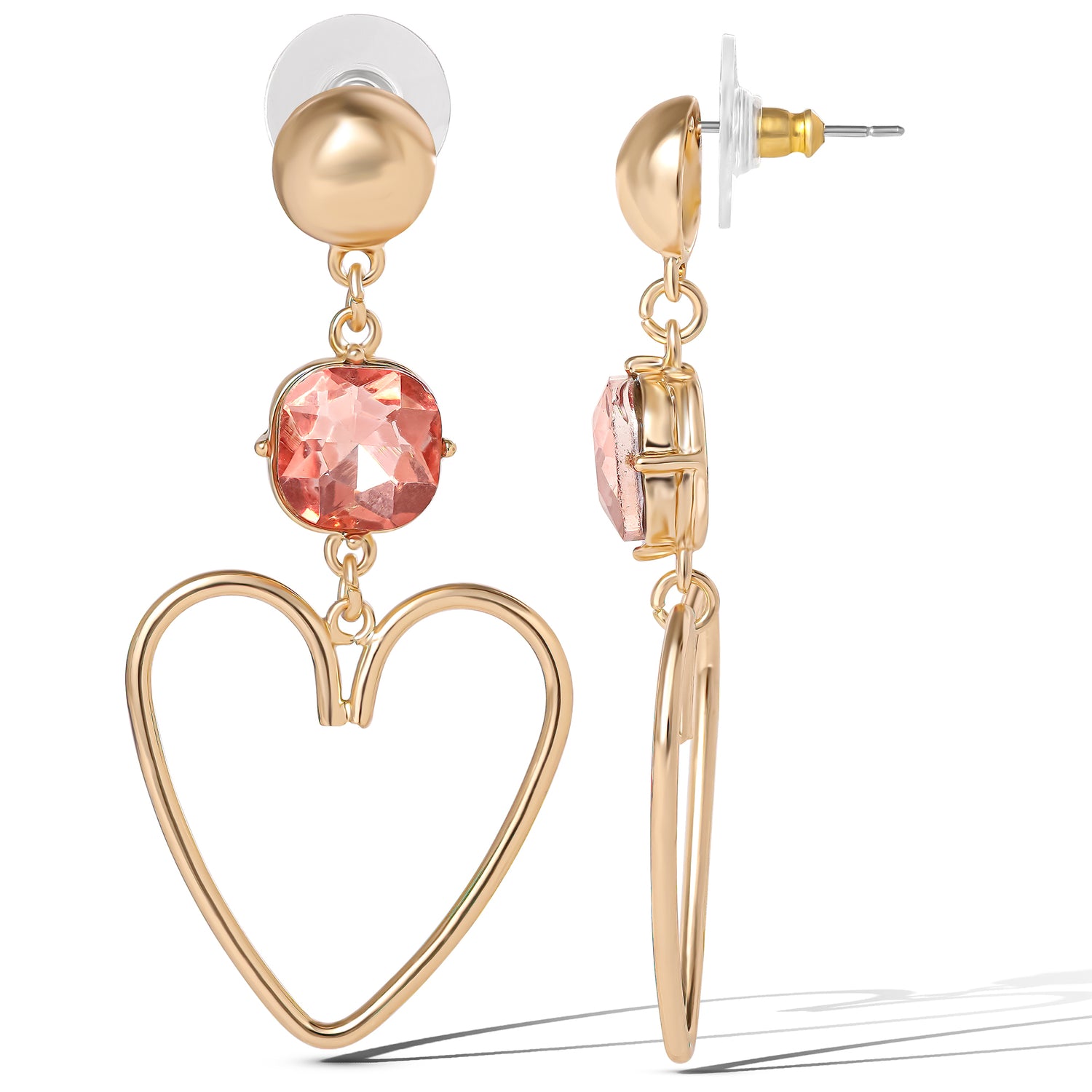 Jessica Simpson Gold-Tone Heart Drop Earrings with Pink Crystal Accent