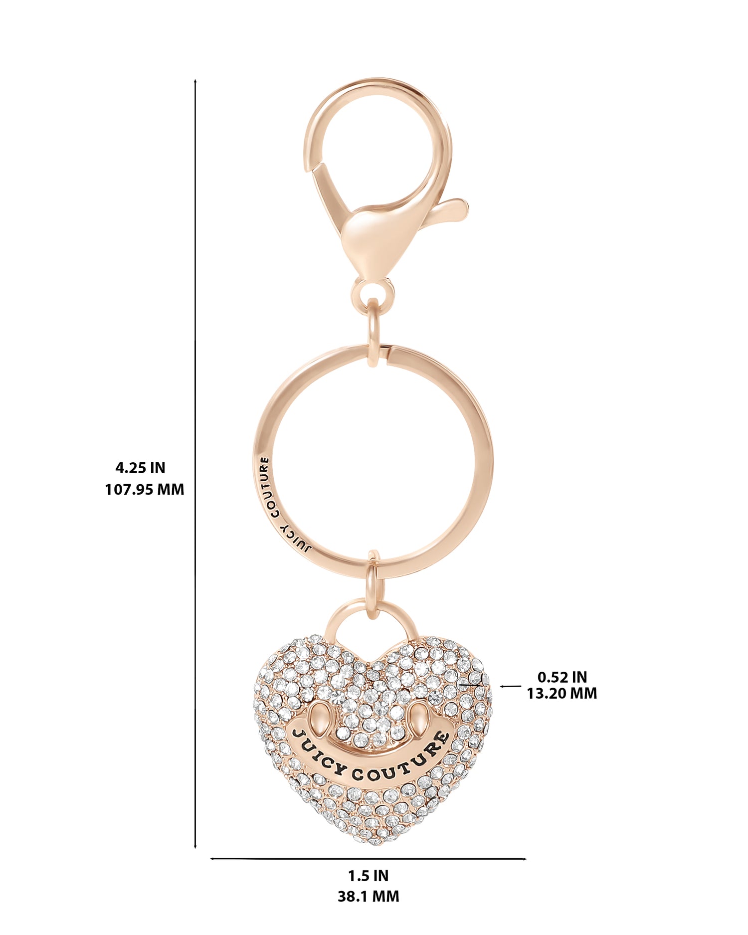 Juicy Couture Heart Keychains with Clear Pave Crystals, Bling Keychains for Women